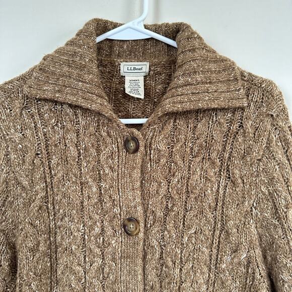 L.L. Bean Cable Knit Cardigan Sweater Wool Blend Button Front Long Sleeve SMALL - Picture 2 of 11